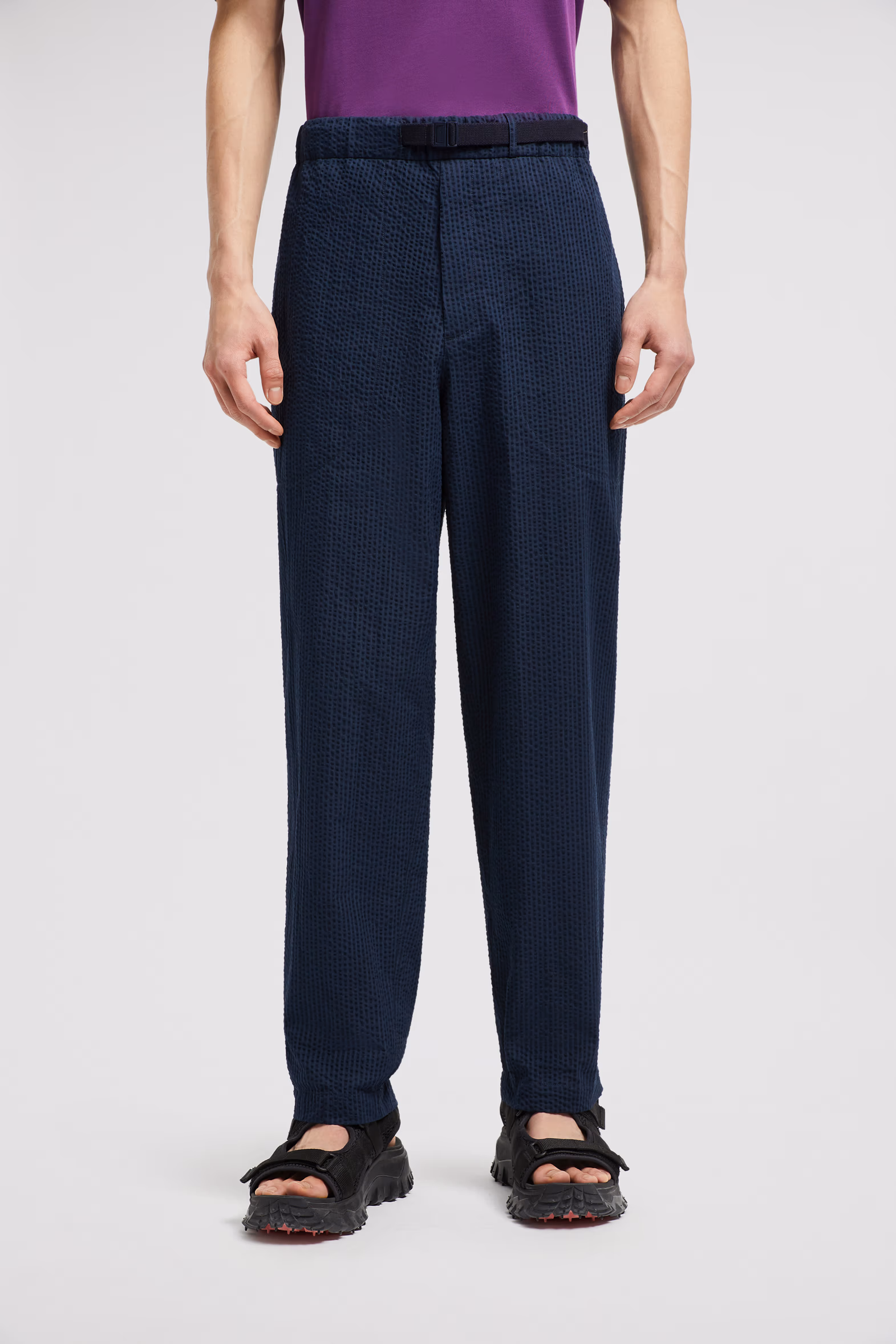 Belted Seersucker Pants Men Dark Blue Moncler 3
